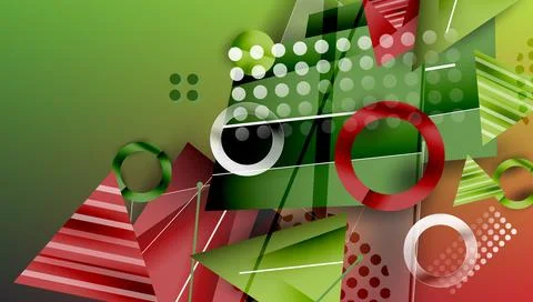 Abstract background - overlapping circles, rectangles, and triangles with vib Illustrazione stock