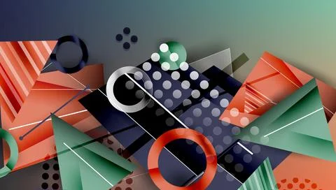 Abstract background - overlapping circles, rectangles, and triangles with vib Illustrazione stock