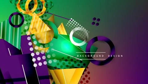 Abstract background - overlapping circles, rectangles, and triangles with vib Stock Illustration