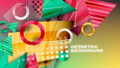Abstract background - overlapping circles, rectangles, and triangles with Illustrazione stock