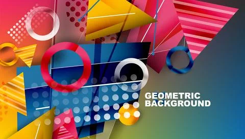 Abstract background - overlapping circles, rectangles, and triangles with Stock Illustration