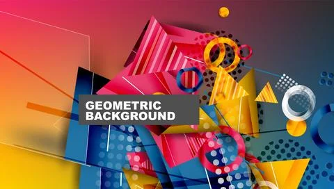 Abstract background - overlapping circles, rectangles, and triangles with Stock Illustration