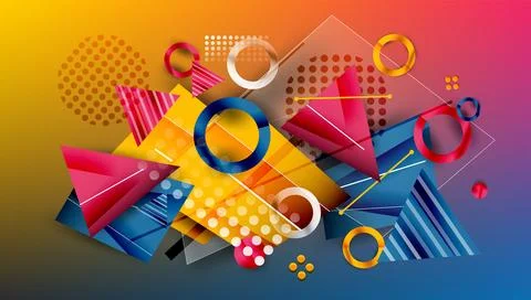 Abstract background - overlapping circles, rectangles, and triangles with Stock Illustration