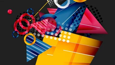 Abstract background - overlapping circles, rectangles, and triangles with Stock Illustration
