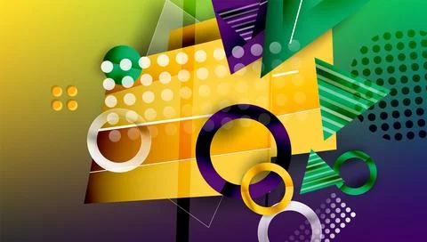 Abstract background - overlapping circles, rectangles, and triangles with Stock Illustration