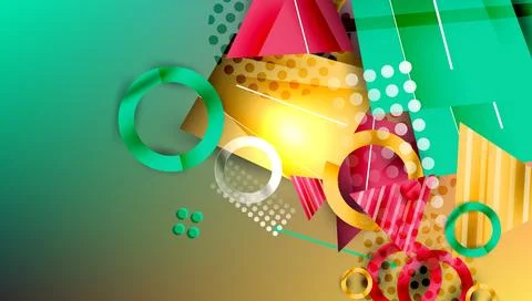 Abstract background - overlapping circles, rectangles, and triangles with Stock Illustration