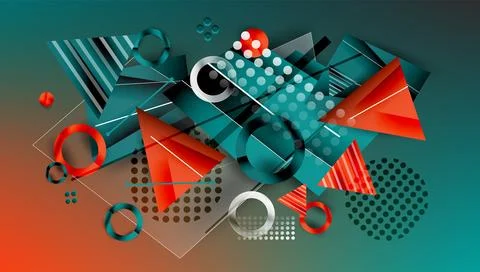 Abstract background - overlapping circles, rectangles, and triangles with Stock Illustration