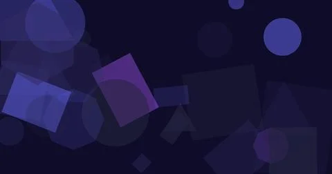 Abstract background with overlapping geometric shapes and circles on dark b.. Illustrazione stock