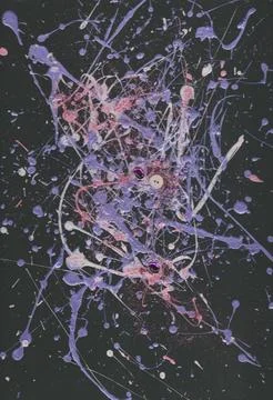 Abstract background with paint splashes and blots on a black background Stock Illustration