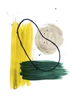 Abstract background, paint strokes, gray, yellow, dark green, overlapping, Stock Illustration