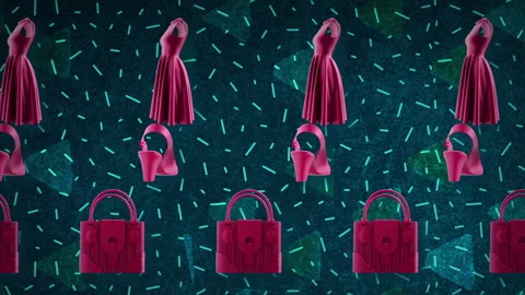 Abstract background pattern with a bag dress shoes Stock Footage 305844682