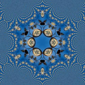 Abstract background of pattern of a kaleidoscope. white blue background fractal Stock Illustration