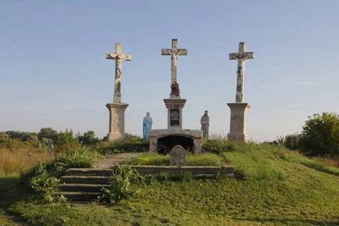 Abstract background pattern Three crosses on Calvary hill pilgrimage site.... 写真素材
