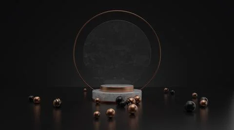 Abstract Background with Piedestal and shiny elements 3d render Stock Illustration