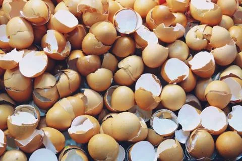 Abstract background pile of egg shell broken, food ingredient Stock Photos