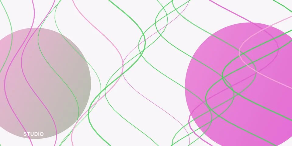 Abstract background with pink circles and wavy flowing lines Stock Illustration
