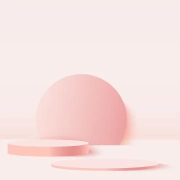Abstract background with pink geometric 3d podiums. Vector illustration. Stock Illustration