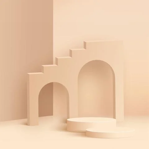 Abstract background with pink geometric 3d podiums. Vector illustration. Stock Illustration
