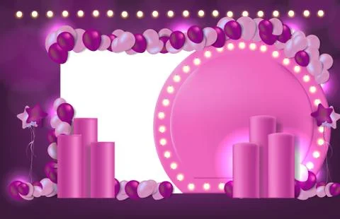 Abstract background of pink romantic backdrop balloons and stand, wedding par Stock Illustration