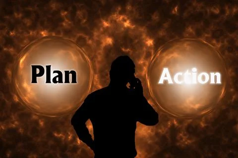 Abstract background with PLAN and ACTION concept. Thinking, Success and Creat Stock Illustration