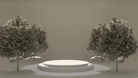 Abstract background of podium stage with tree and light, 3D illustration re.. Stock Illustration