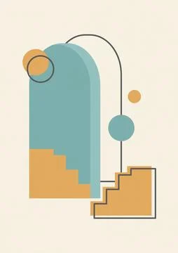 Abstract background poster with arch in boho style. Line art. Contemporary Stock Illustration