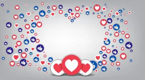 Like abstract background,  preview template, 3d with likes  hearts, Stock Illustration