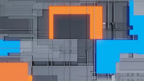 Abstract background of random cubes with bright segments Illustrazione stock