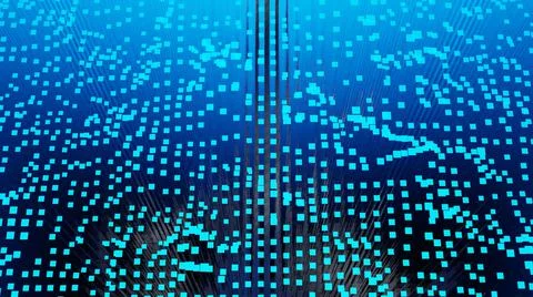 Abstract background of random glowing neon cube block wave pattern, 3D illust Illustrazione stock