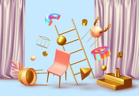 Abstract background with realistic geometric objects 3d shape. Designed by Tr Stock Illustration