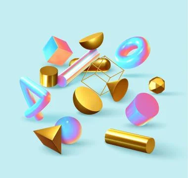 Abstract background with realistic geometric objects shapes 3d. Creative desi 스톡 일러스트