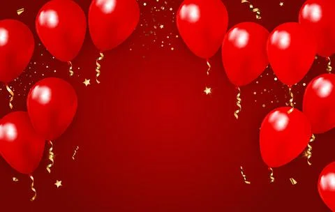 Abstract Background with Realistic Red Balloons, confetti. Illustration Stock Illustration