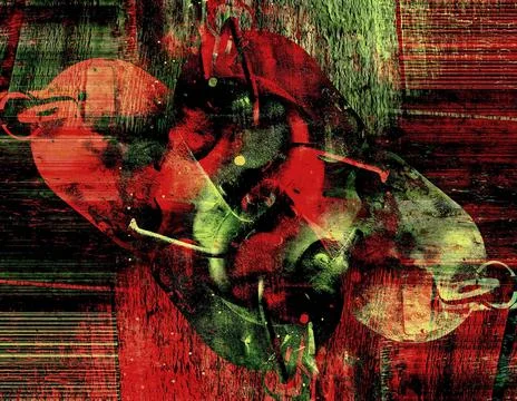 Abstract background in red and green with a spectacular rhythm and inserts. Stock Illustration