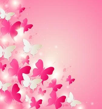 Abstract background with red and white butterflies Stock Illustration