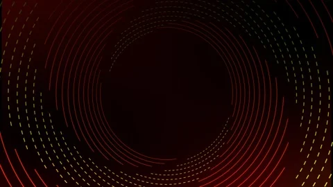 Abstract background with red and yellow dotted concentric circles on black Vídeo Stock 332979012