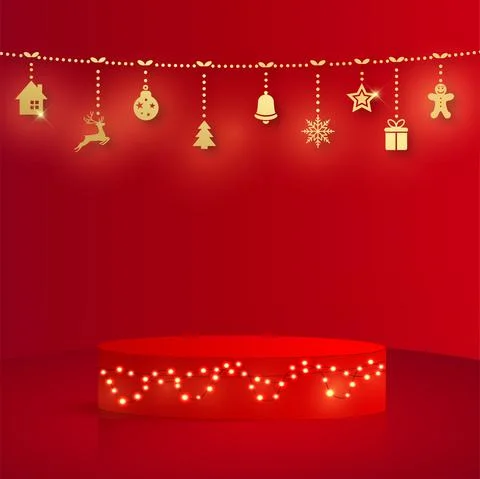 Abstract background with red color geometric 3d podiums for New Year. Vector  Stock Illustration