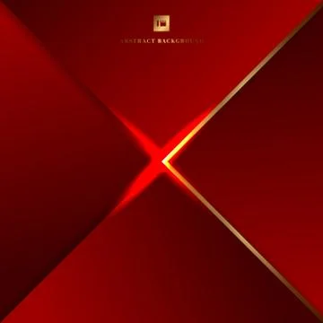 Abstract background red geometric triangles and golden border with lighting e Stock Illustration