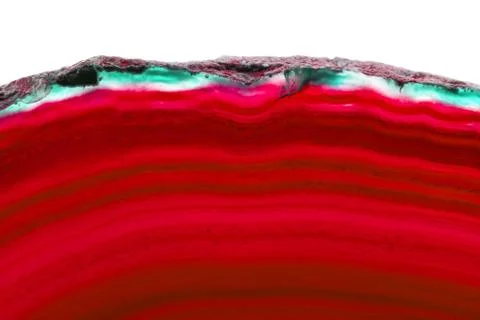 Abstract background, red longitudinal agate slice mineral isolated on white Stock Photos