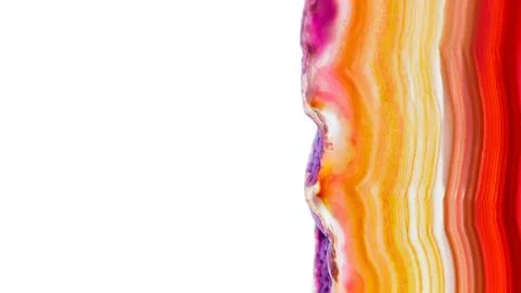 Abstract background, red orange agate slice striped mineral isolated on white Stock Photos
