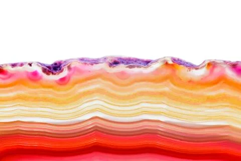 Abstract background, red orange agate slice striped mineral isolated on white Stock Photos