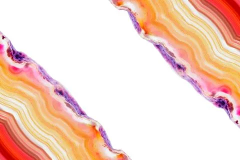 Abstract background, red orange agate slice striped mineral isolated on white Stock Photos