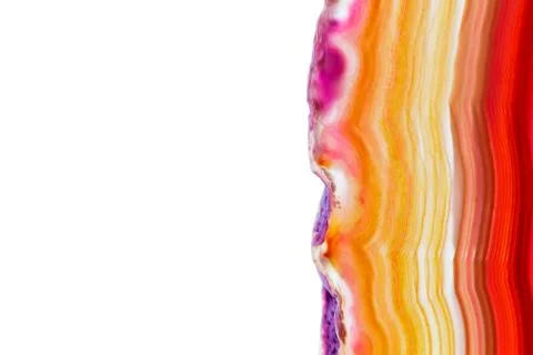 Abstract background, red orange agate slice striped mineral isolated on white Stock Photos