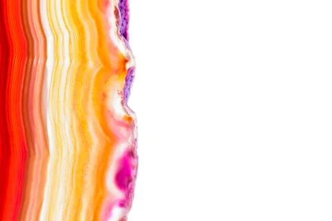 Abstract background, red orange agate slice striped mineral isolated on white Stock Photos