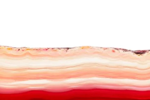Abstract background, red orange agate slice striped mineral isolated on white Stock Photos