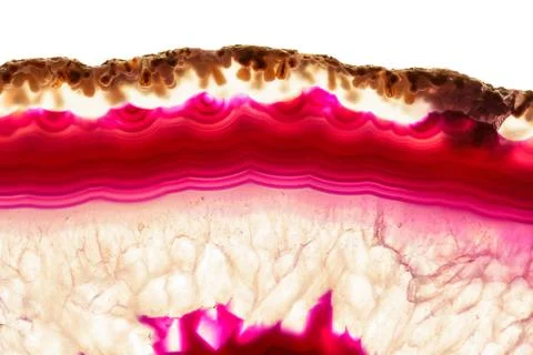 Abstract background, red orange agate slice striped mineral isolated on white Stock Photos