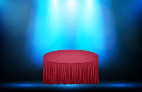 Abstract background of red silk cloth covered table on blue background Stock Illustration