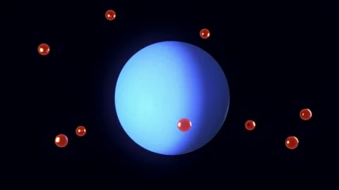 Abstract background with red spheres interacting with glowing blue core in Stock Footage 316225052