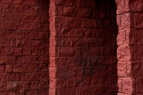 Abstract background of red stone wall steps Photos