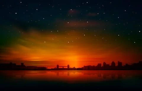 Abstract background with red sunset and panorama of London Ilustração Stock