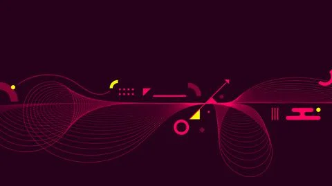 Abstract background red wavy dynamic lines with geometric elements Stock Illustration